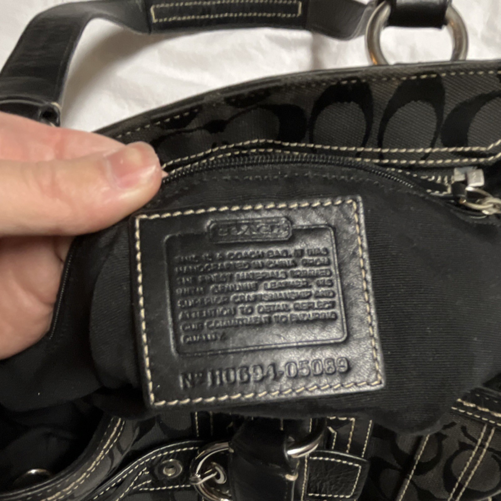 Coach Black Satchel Braided Buckle Accent Logo Zip Silver Hardware Inner Pockets