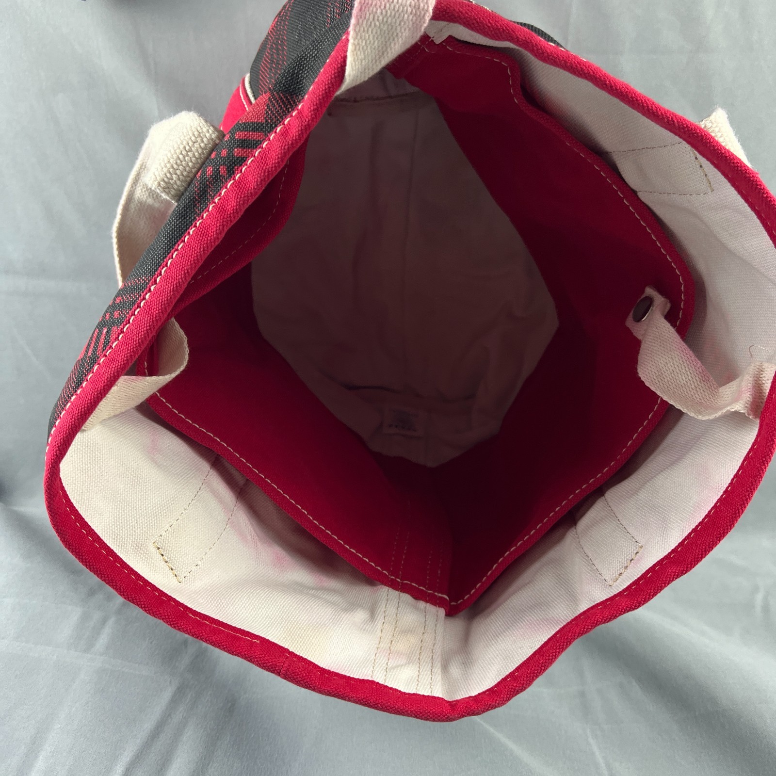 Lands’ End Canvas Tote Bag Womens Black Red Plaid Cotton Double Handle Travel