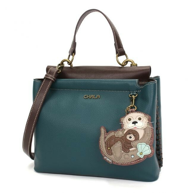 NEW Chala Satchel Crossbody Tote Turquoise Blue Pleather TWO OTTERS Mom & Baby