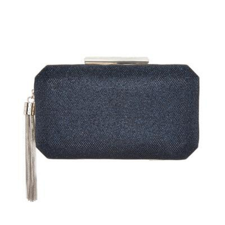 Nina Women’s Geometric Minaudiere Bag with Tassel Navy Silver