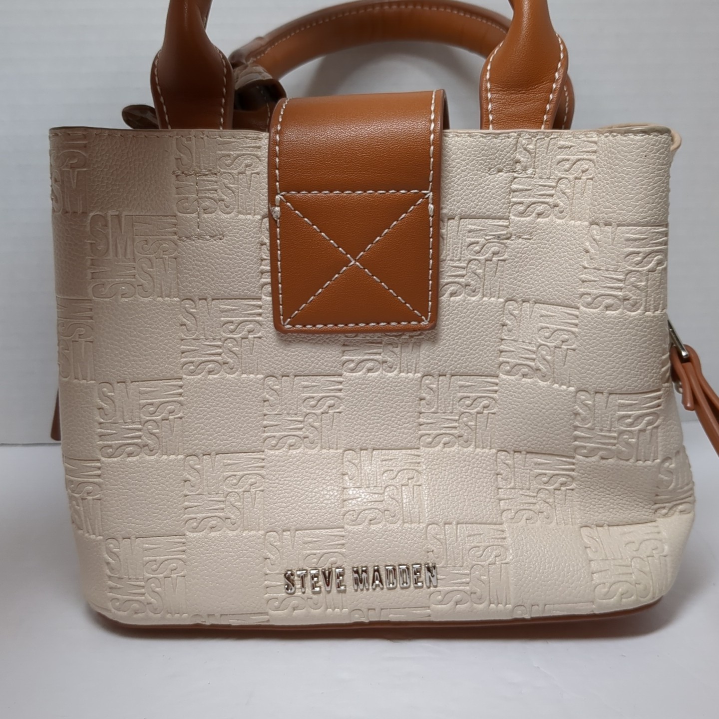 Steve Madden Sanibel Satchel Bag Bone W/ Embossed Logo W/Crossbody Strap