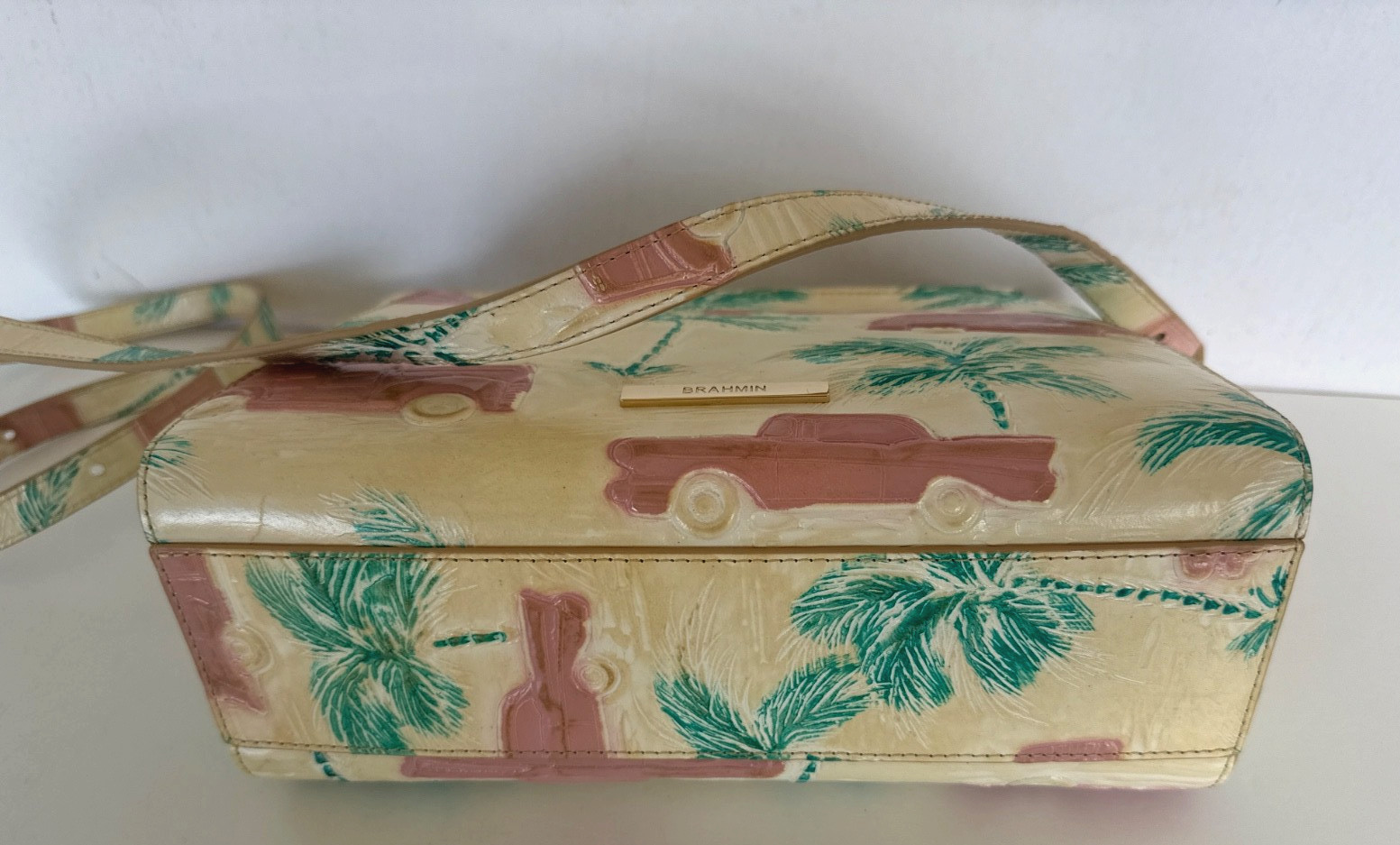 Brahmin Hillary Crossbody~ Copa Cabana Honey Crème Palm Trees Woody Cars NWT 🌴