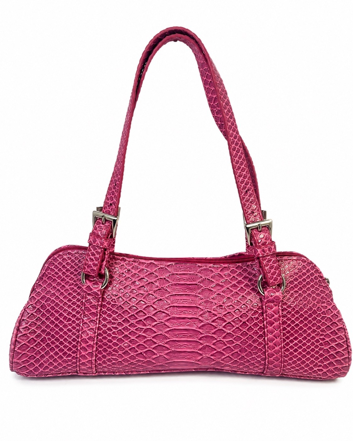 Bisou Bisou Pink Faux Snakeskin Embossed Baguette Shoulder Bag Y2K Vintage