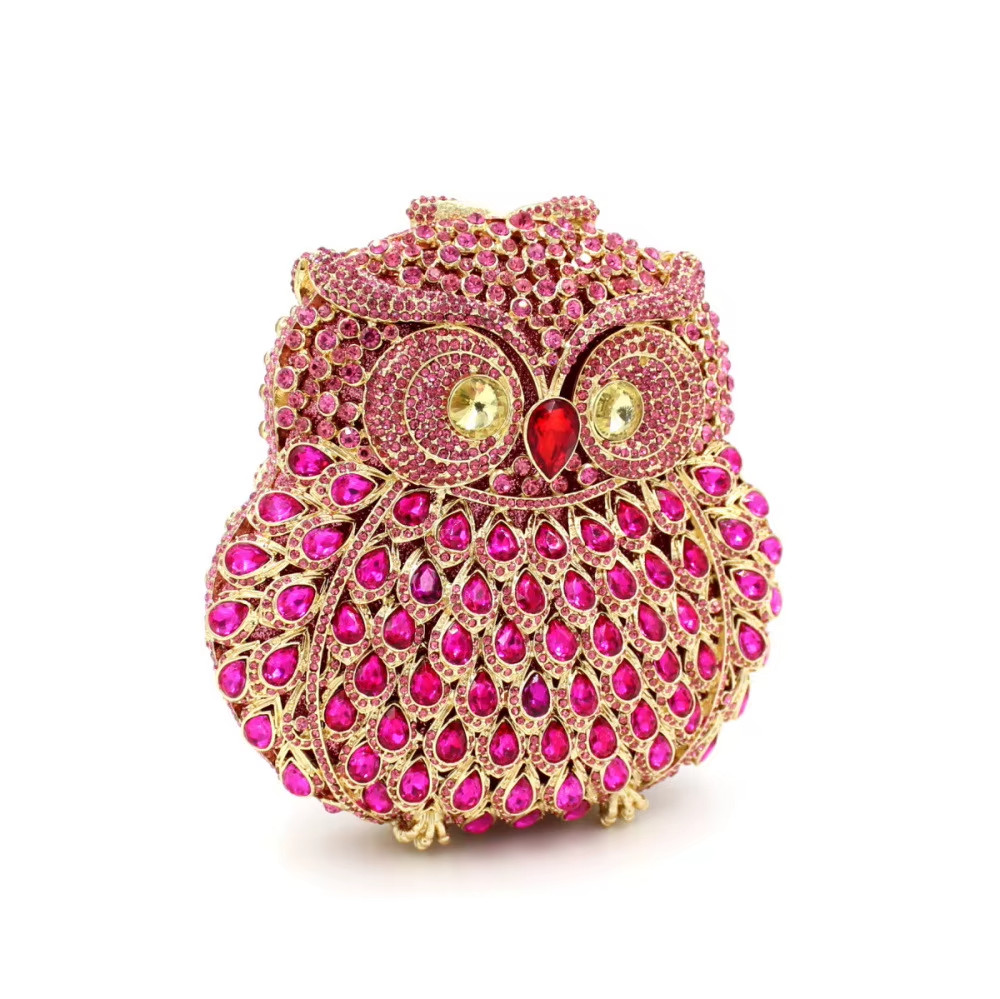 Clutch Handbag Bag Purse Crystal Clutch Evening Bag Blue Owl Diamond Gold Bag