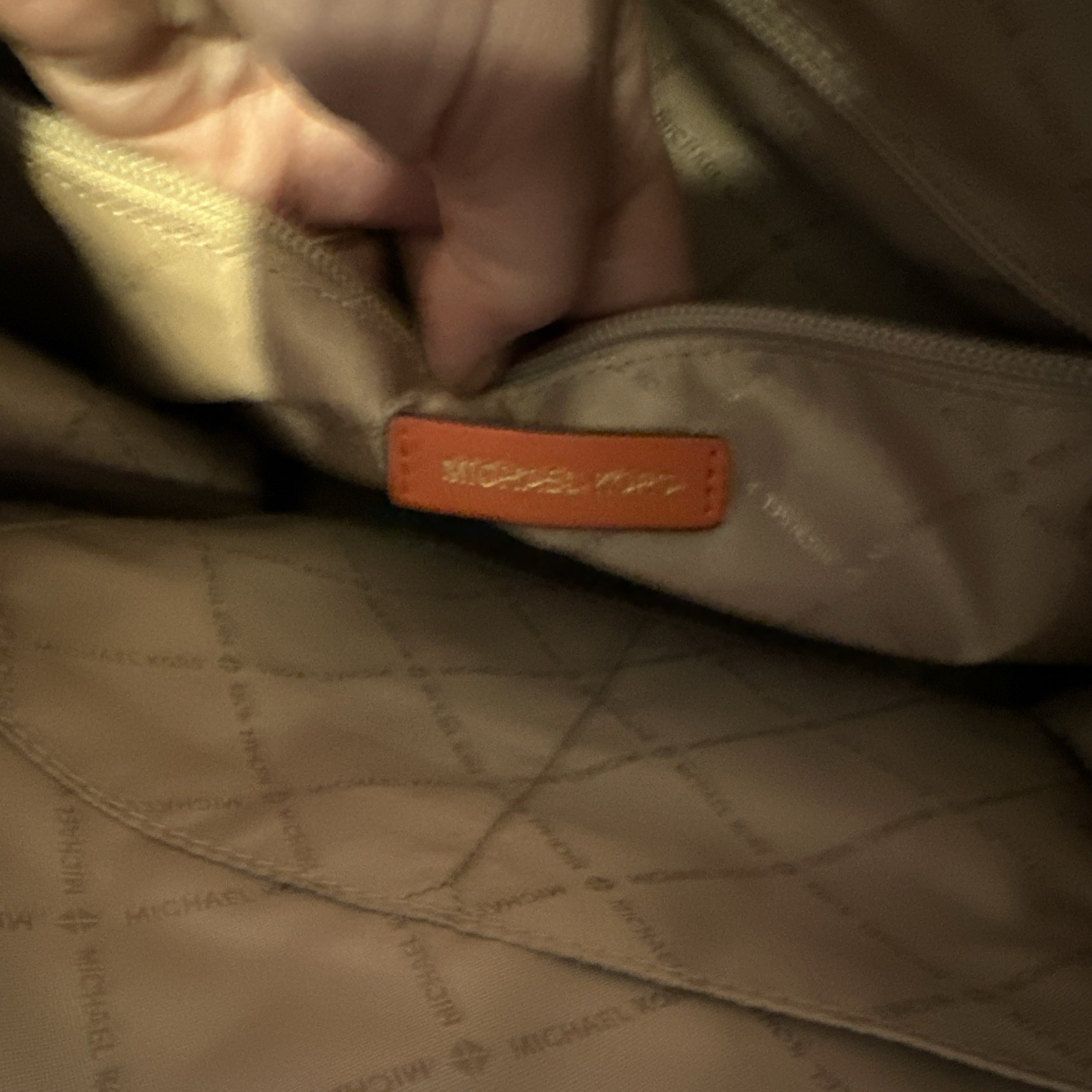 Michael Kors Brown Logo Tote Orange Trim Front Zip Pocket Detachable Strap