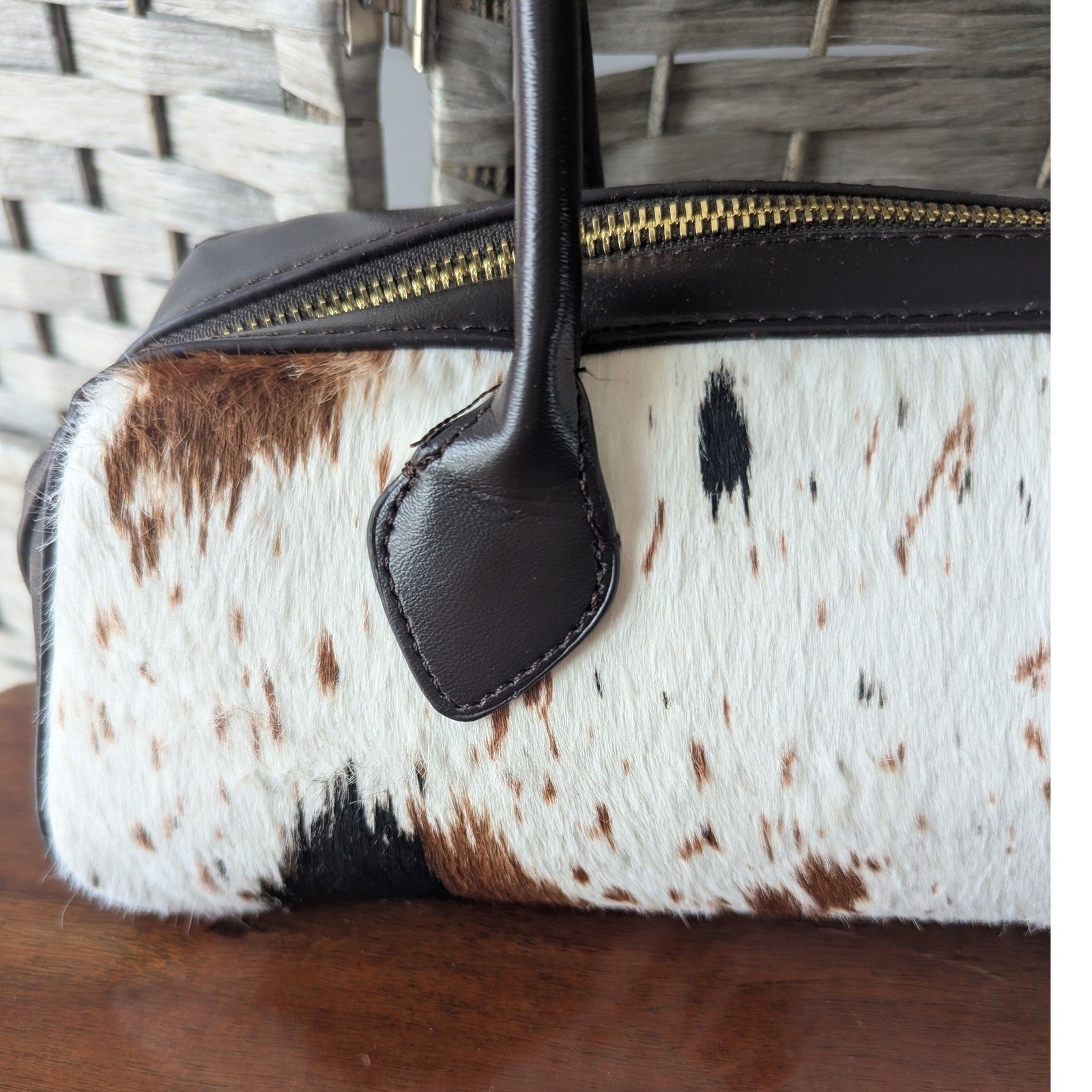 House of Harlow 1960 Shoulder Bag Brown Cow Print Calf Hair Vegan Leather Trim