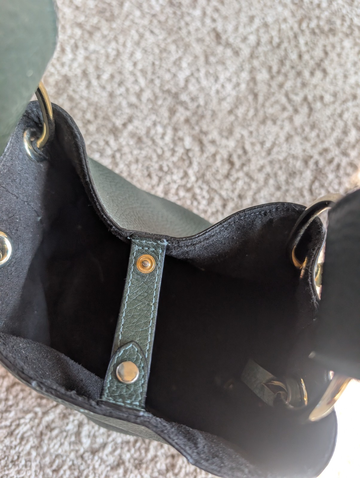 STRATHBERRY LANA NANO Bucket Shoulder Bag with adjustable Strap Green gold -Rare