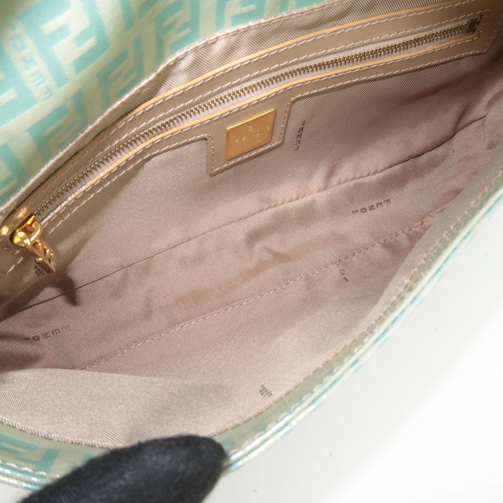 FENDI Zucchino Mamma Baguette Vinyl Leather Shoulder Bag Light Blue 26424 Auth