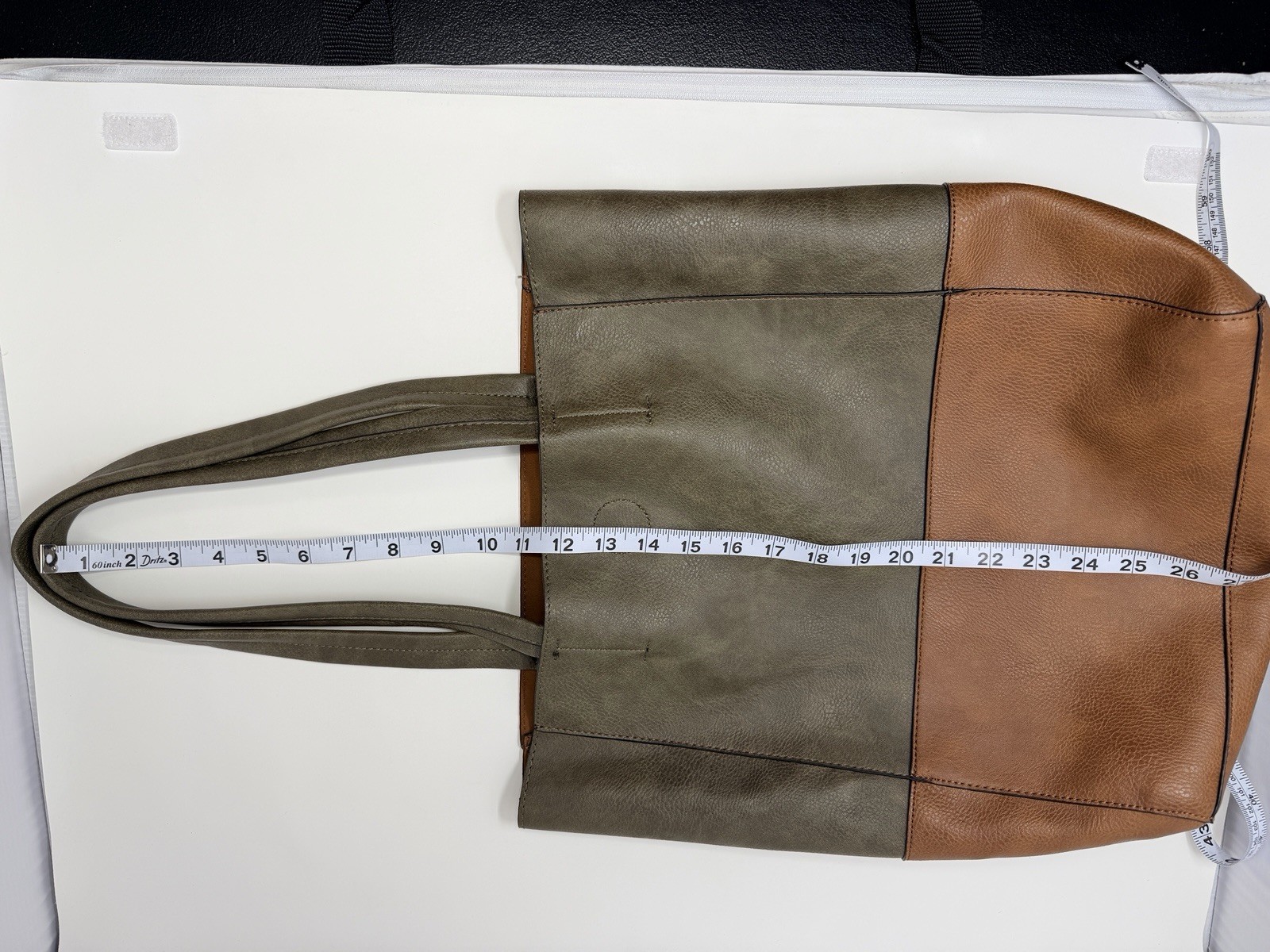 SevenDays Olive & Brown Colorblock Vegan Leather Carry All Tote Shoulder Bag