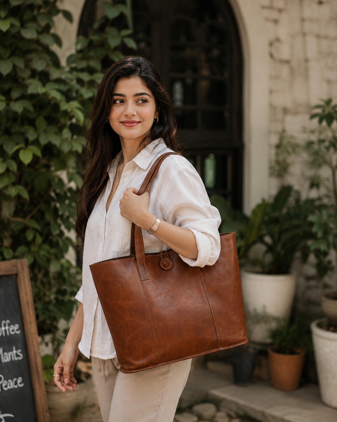 Leather Tote Bag Large Capacity Work Shoulder Shopping Handbag Women’s Brown