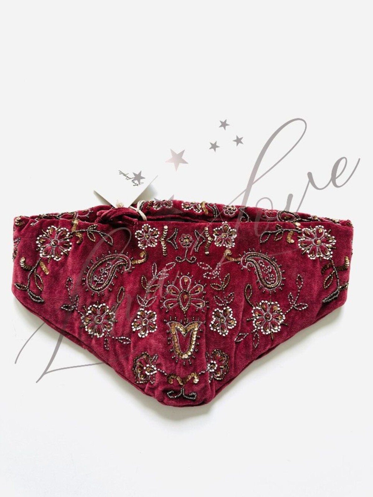 FREE PEOPLE Nashville Nights Beaded Sequin Velvet Shoulder Bag In Deep Red NWT
