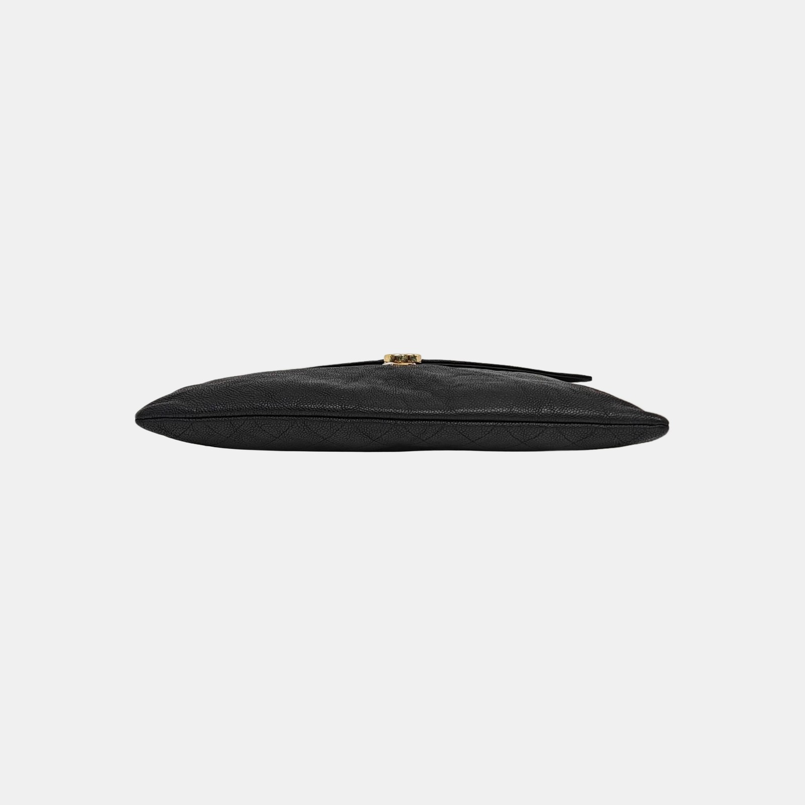 CHANEL Thread Around Black Lambskin Quilted Clutch Gold Hardware Authentic
