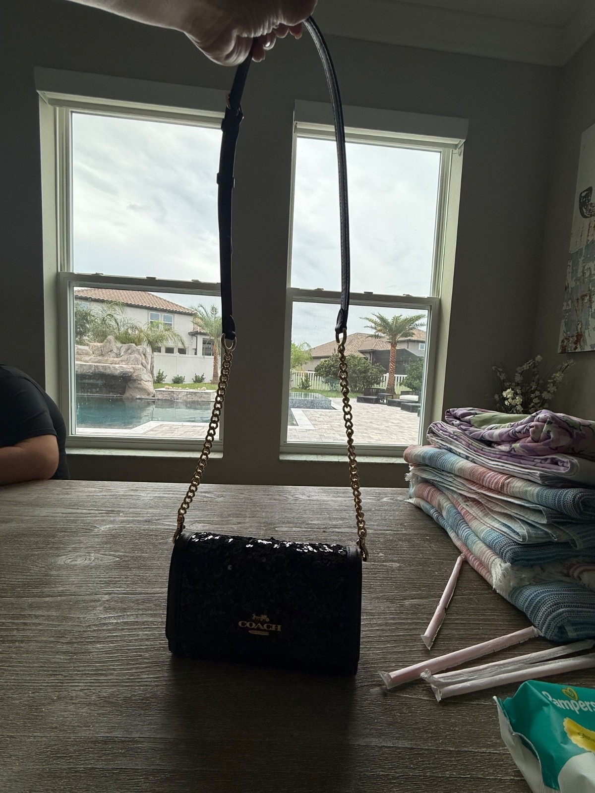 NWOT Coach Flap Clutch Crossbody in Black Sequin Glitter Leather CP188