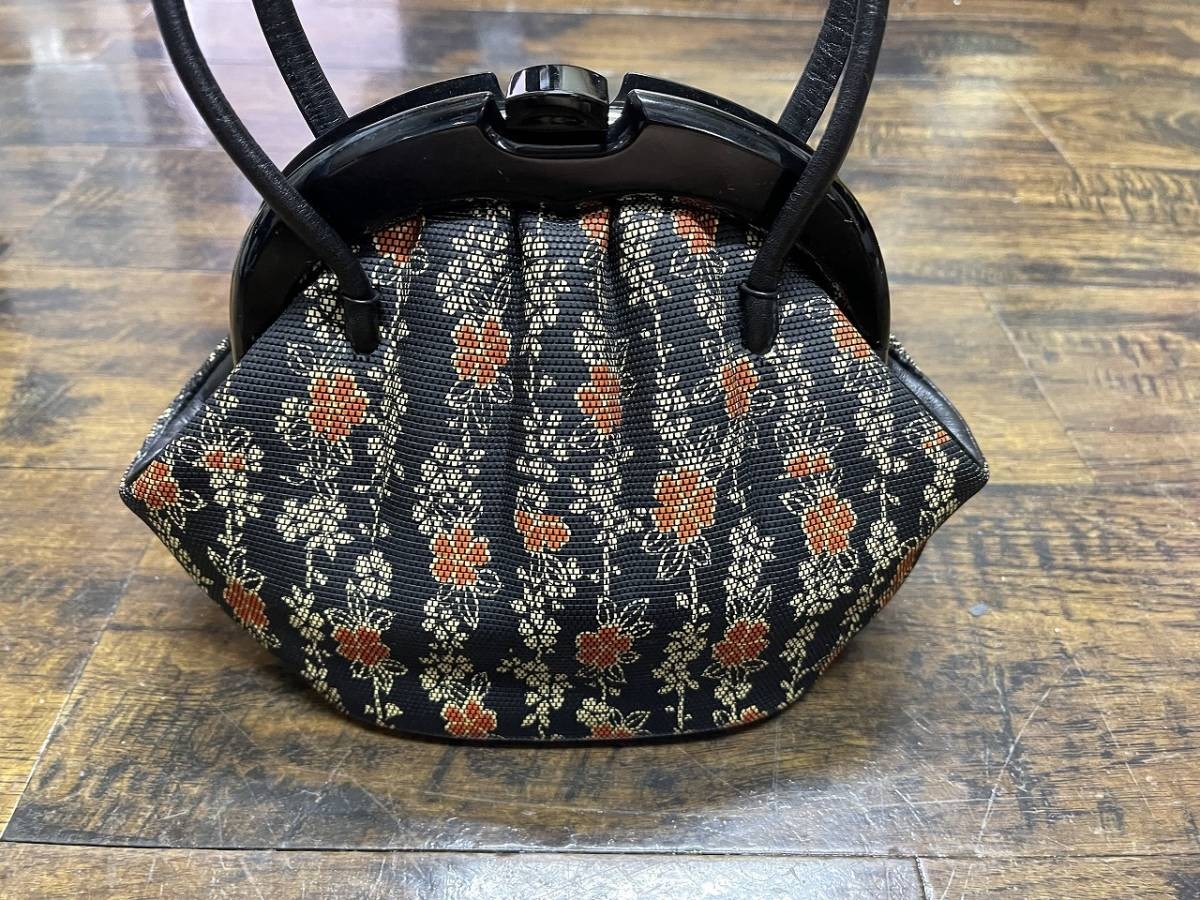 Gamaguchi Handbag Leather Japanese Kimono Pattern Bridal Formal Used