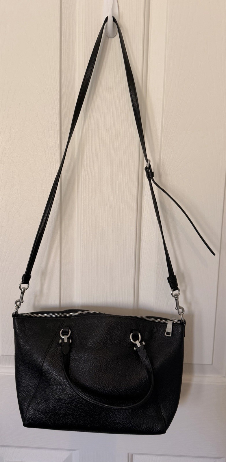 Woman’s Pebbled Black Leather Satchel/tote With Removable Shoulder Strap
