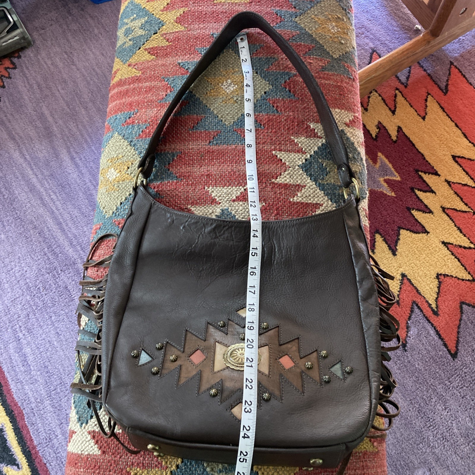 American West Dream Catcher Slouch Shoulder Bag Brown Leather Equestrian Style