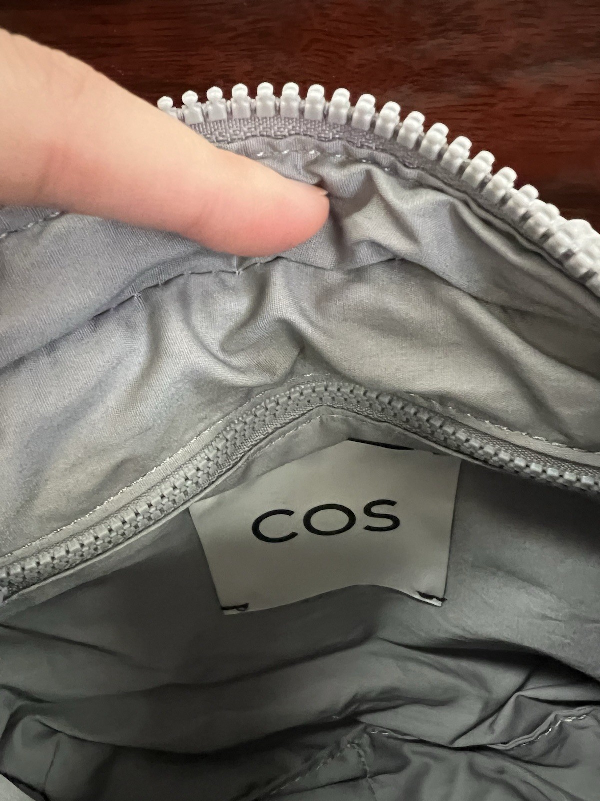COS Gray Quilted Puffer Crescent Shoulder Bag Zip Closure Bag Charm Silver