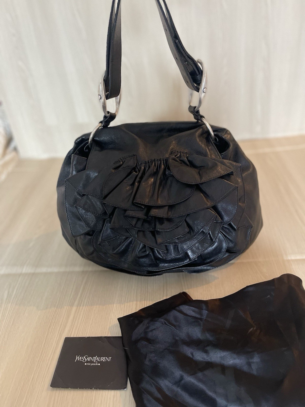Vintage Yves Saint Laurent Rive Gauche Nadja Rose Petal Leather Shoulder Bag