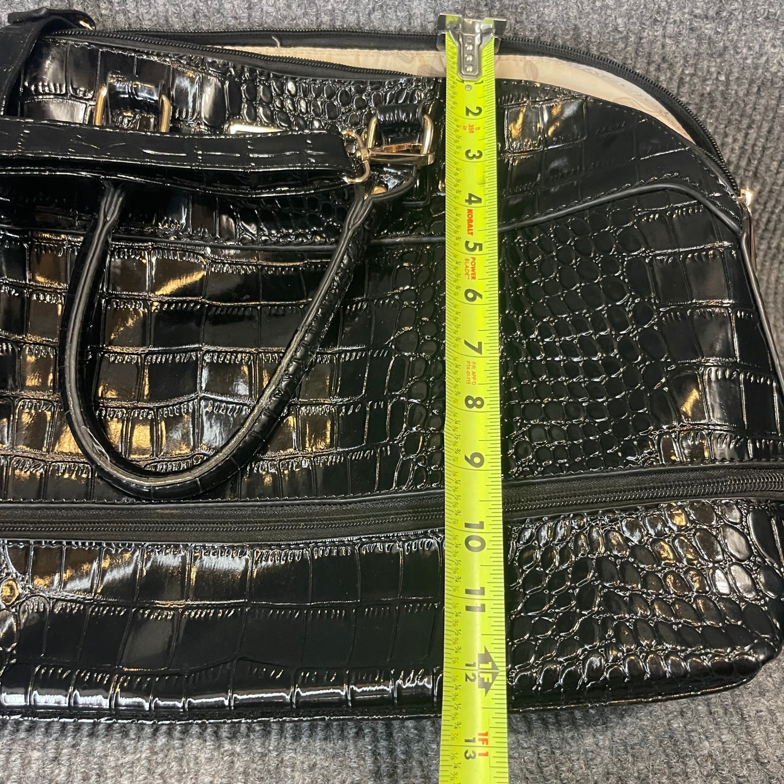 Sei Satchel Bag LARGE Black Croc Embossed Patent Faux Leather Handbag Travel