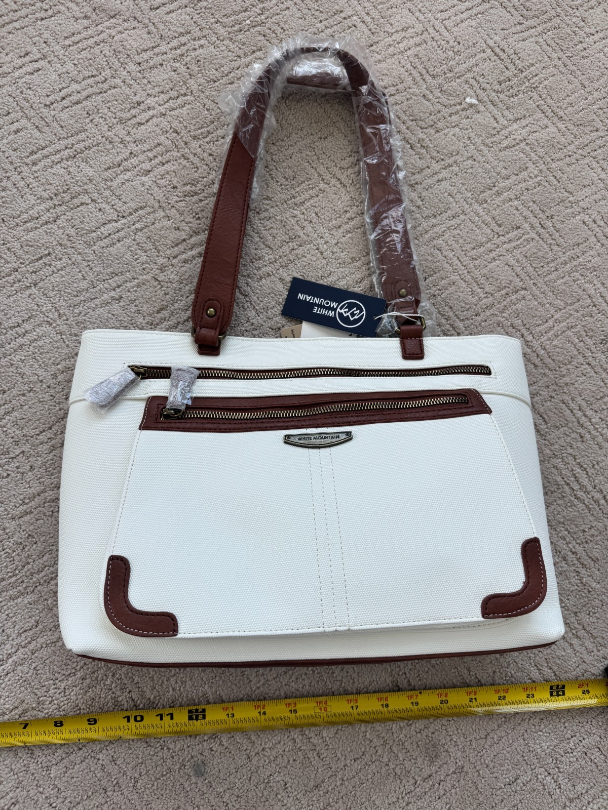 White Mountain Tote Bag White Brown Canvas Adjustable Strap Shoulder Bag