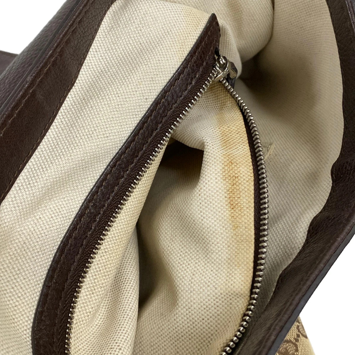 GUCCI GG/Horsebit 240266 Beige Dark Brown Jacquard Leather Shoulder Bag