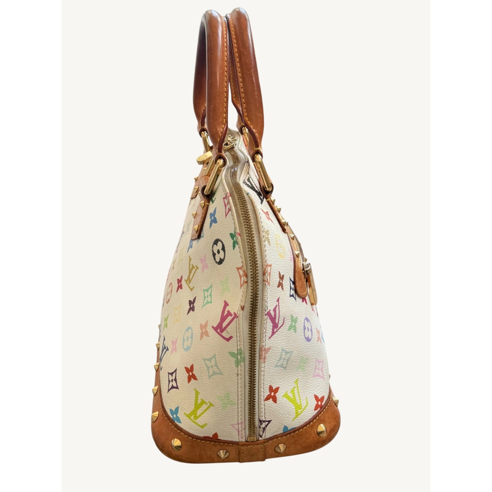 Louis Vuitton x Takashi Murakami Alma MM White Multicolor Monogram Bag Auth