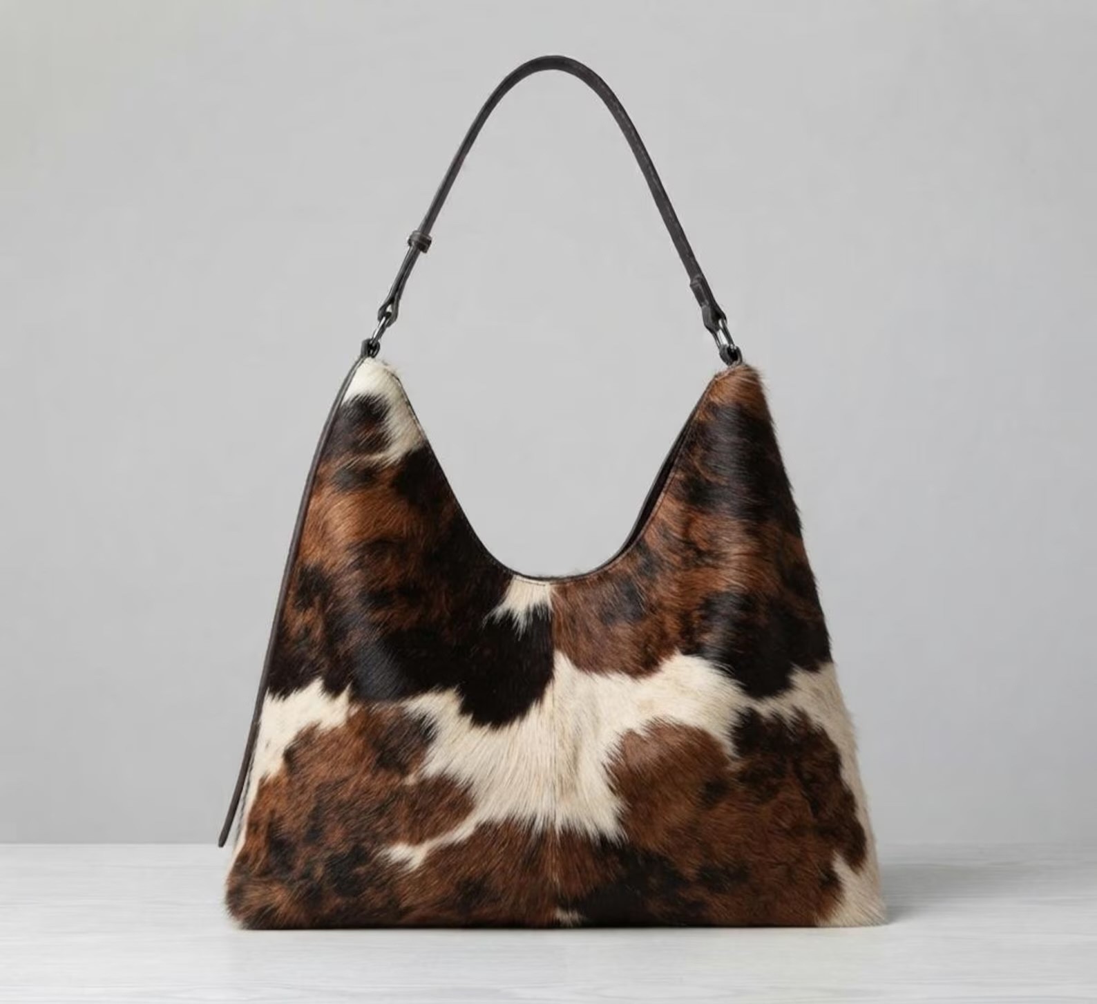 Cowhide Hobo Bag, Tricolor Cow Print Purse, Genuine Leather Handbag, Western Boh