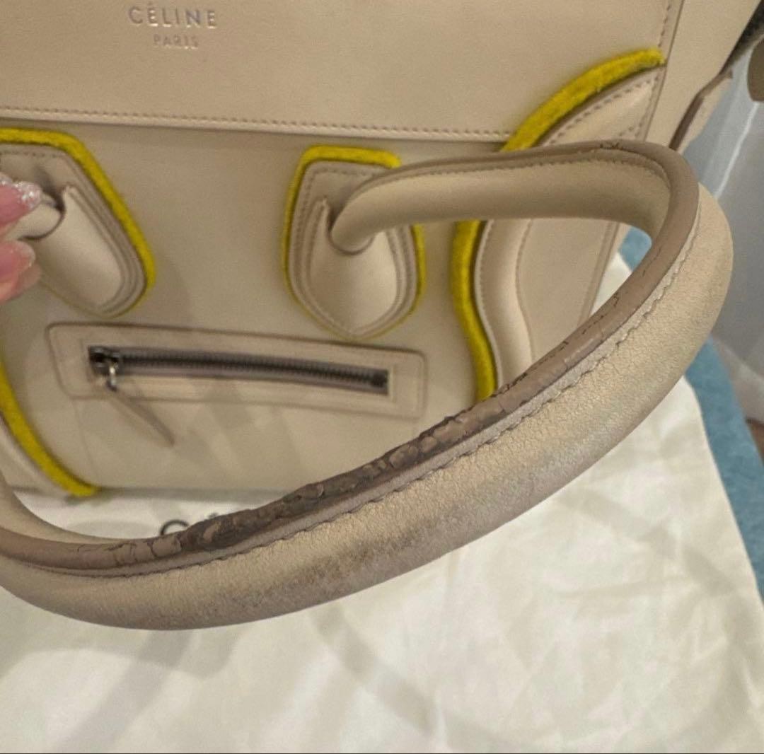 Celine Luggage Leather Handbag Beige Yellow Top Handle Zip Pocket Bag 26cm