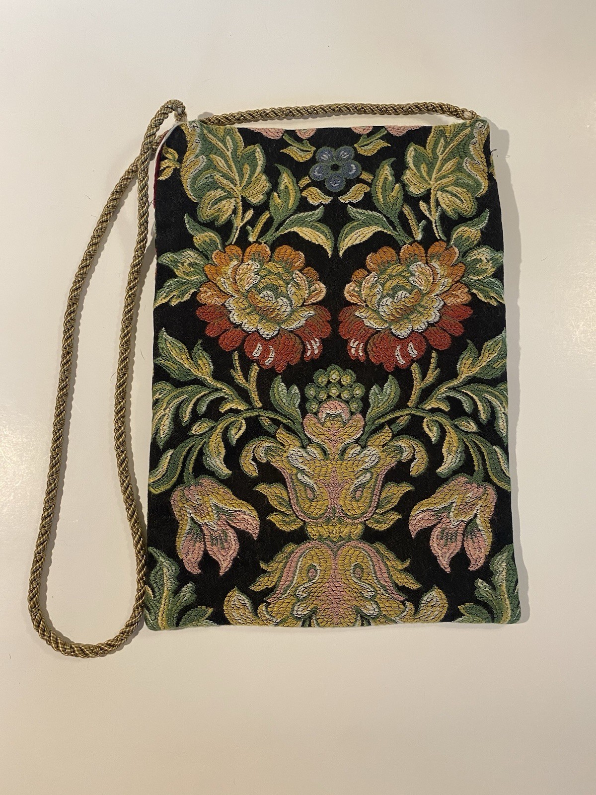 Dorit Collection Vintage Floral Tapestry Evening Bag Beaded Fringe Velvet Trim