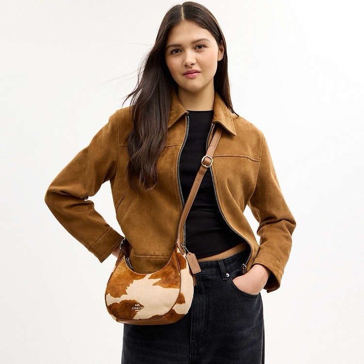 Coach Emily Shoulder Bag In Haircalf With Cow Print CDX23 Gold/Cow Multi