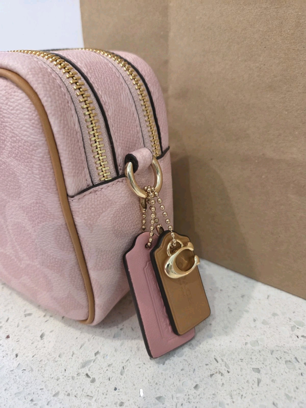 NWT Coach Mini Carey Crossbody Bag Signature Canvas Charms Powder Pink CEK74 NEW