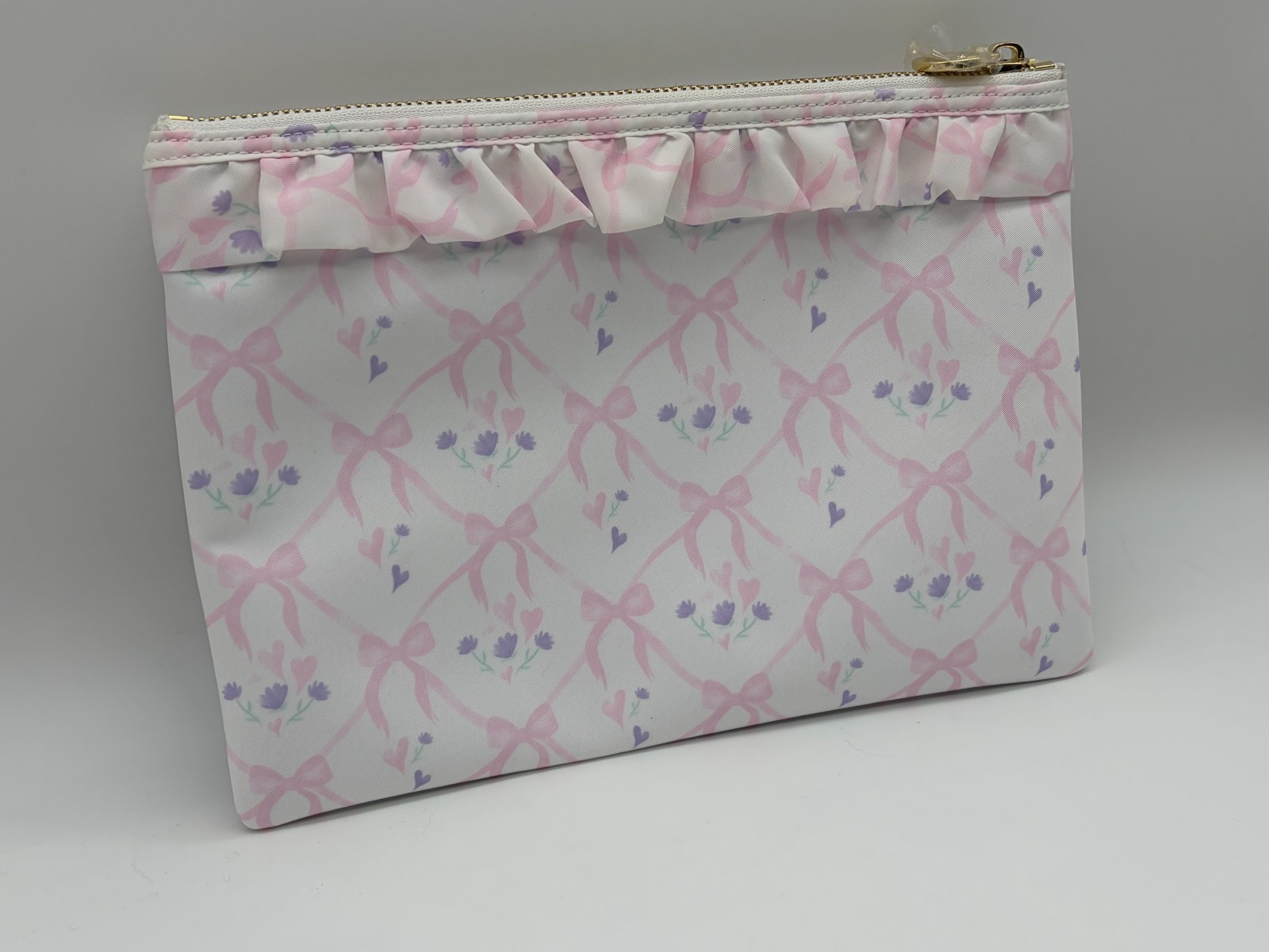 NWT Stoney Clover High Tea Ruffle Flat Sugar Cube Bow Cosmetic Bag Women’s