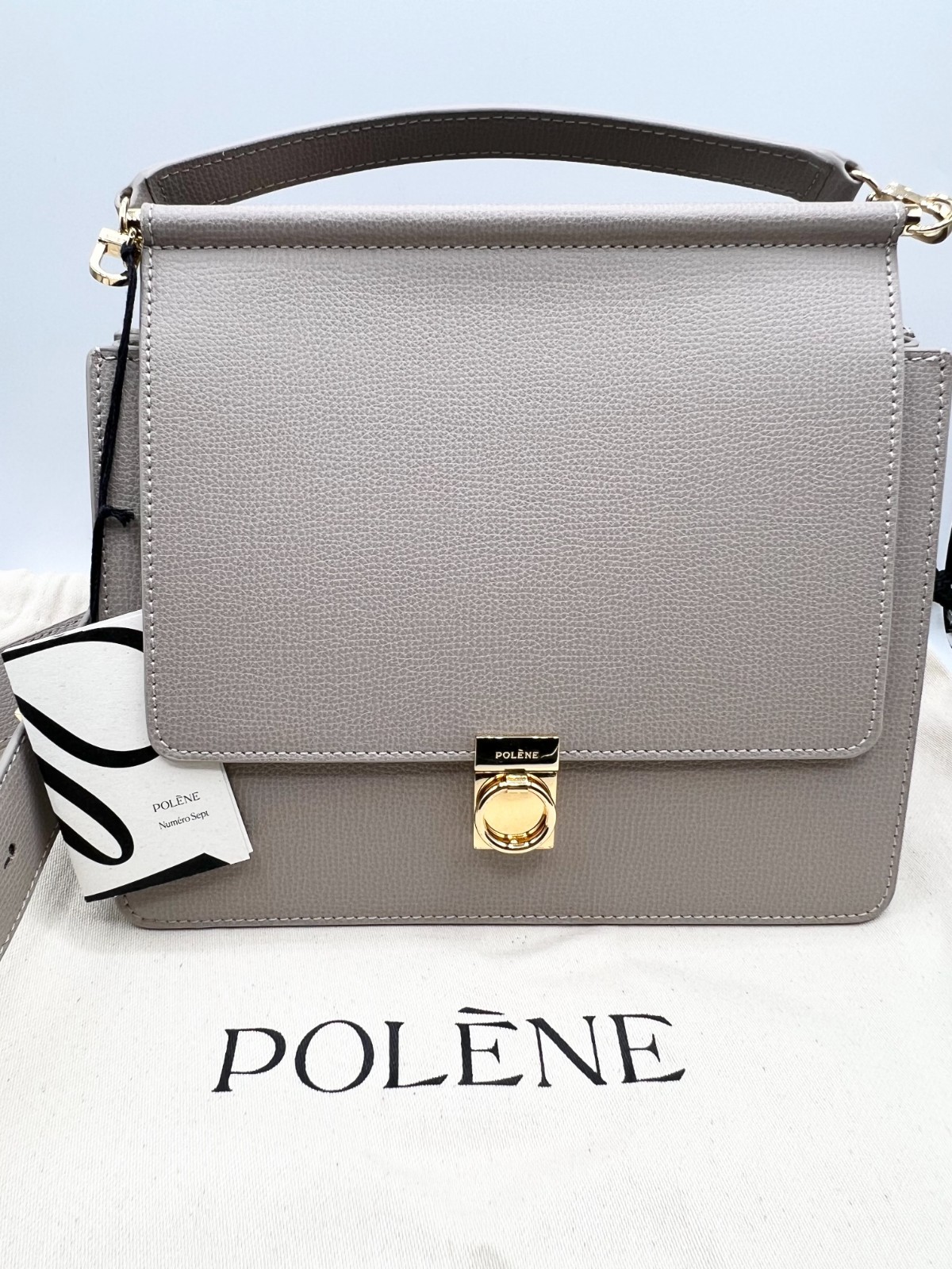 Authentic Polène Paris Numéro Sept in Textured Taupe Pebble Leather Crossbody