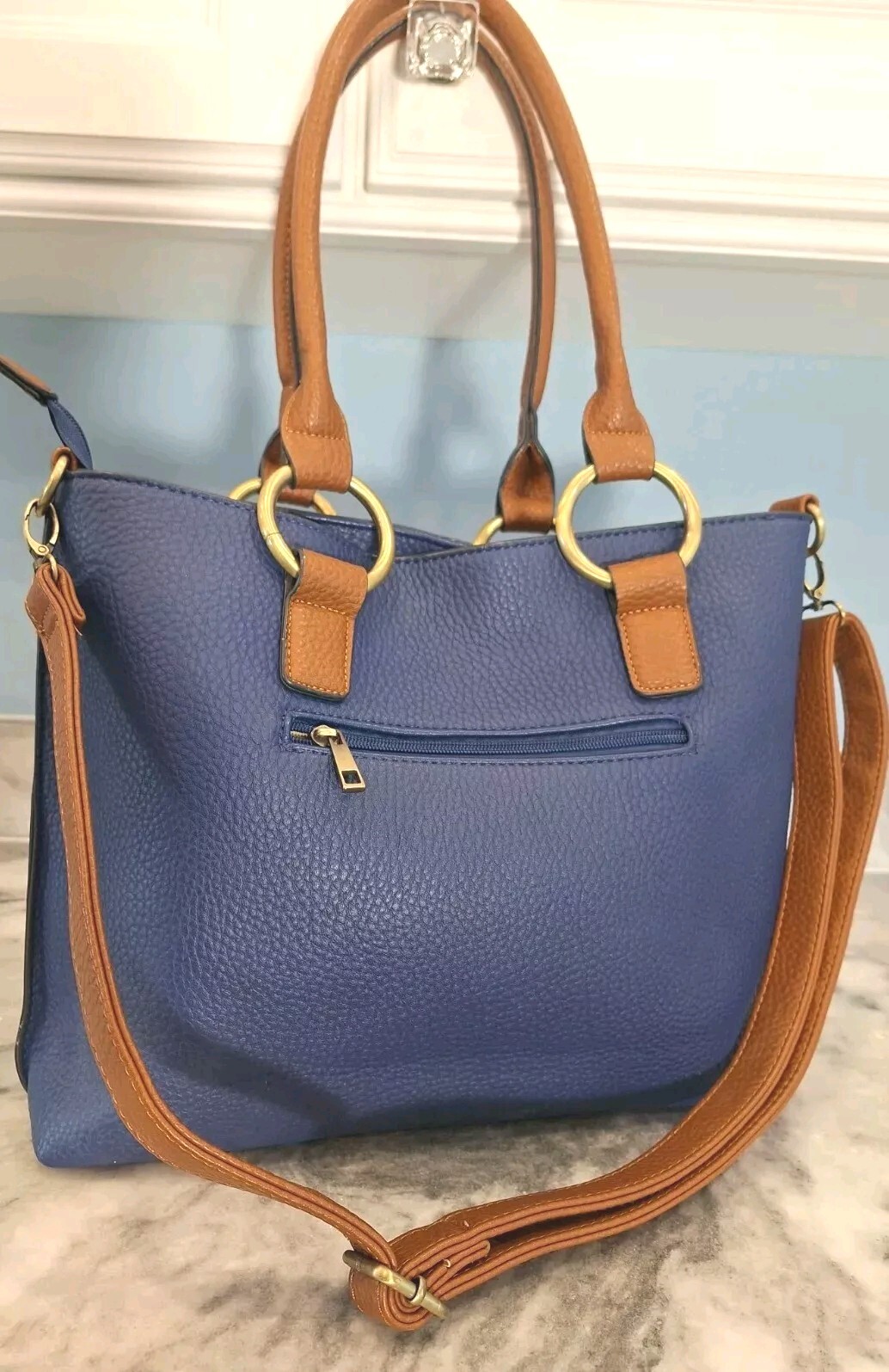 Clearance BLUE Adj Crossbody Shoulder Handbag Brass Decore Go Anywhere New