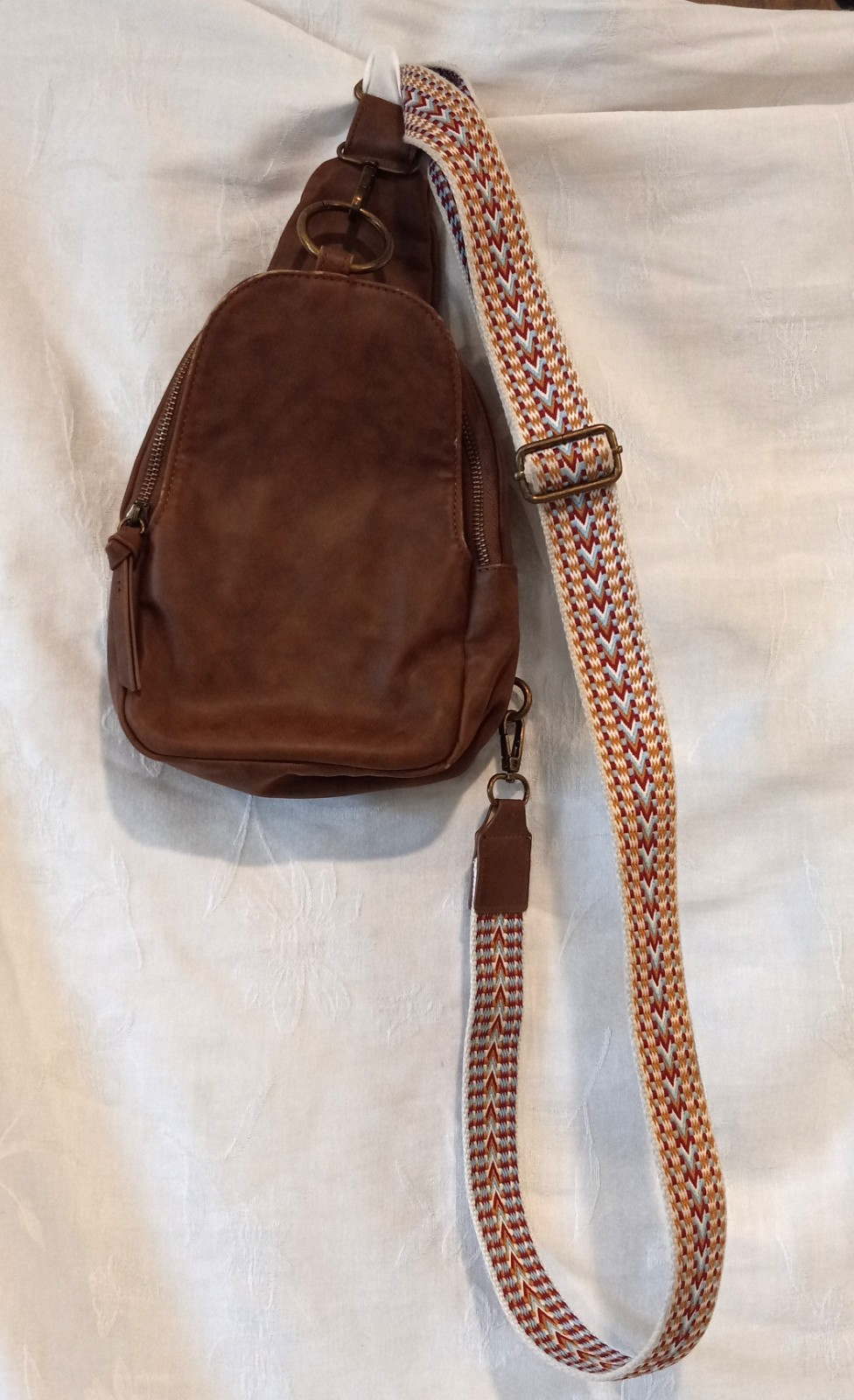 Crossbody Satchel Faux Leather Antique Gold Tone Hardware