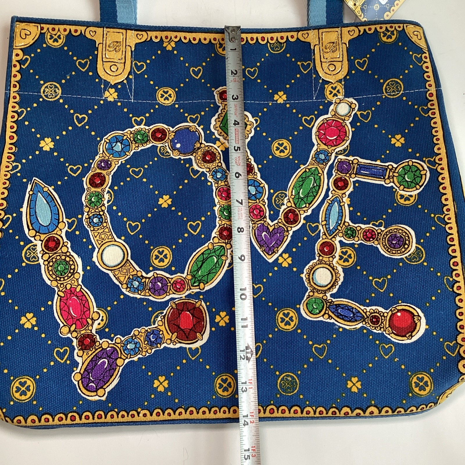 Brighton Glittering Love Canvas Tote Bag New With Tags Jewels Blue Two-Sided