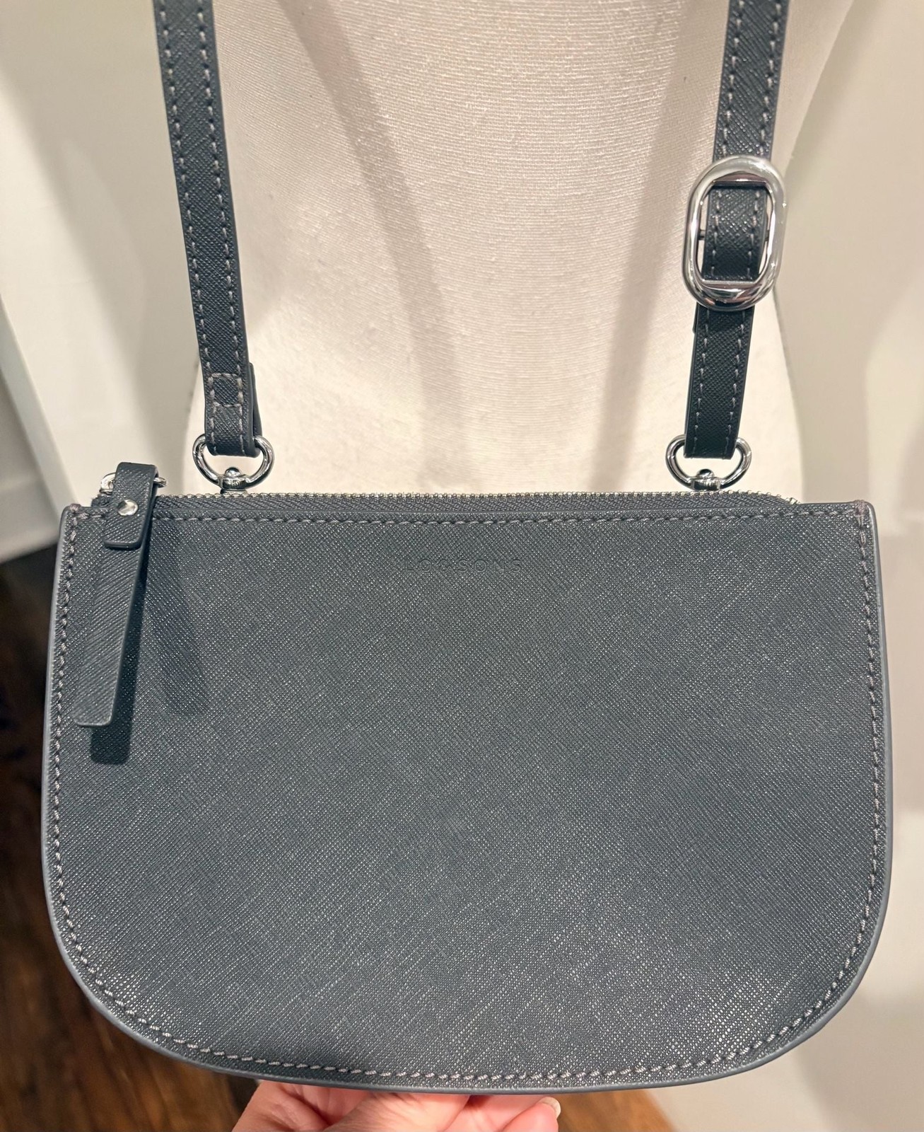 Lo & Sons Waverley 2 Convertible Crossbody Bag Saffiano Leather Graphite EUC