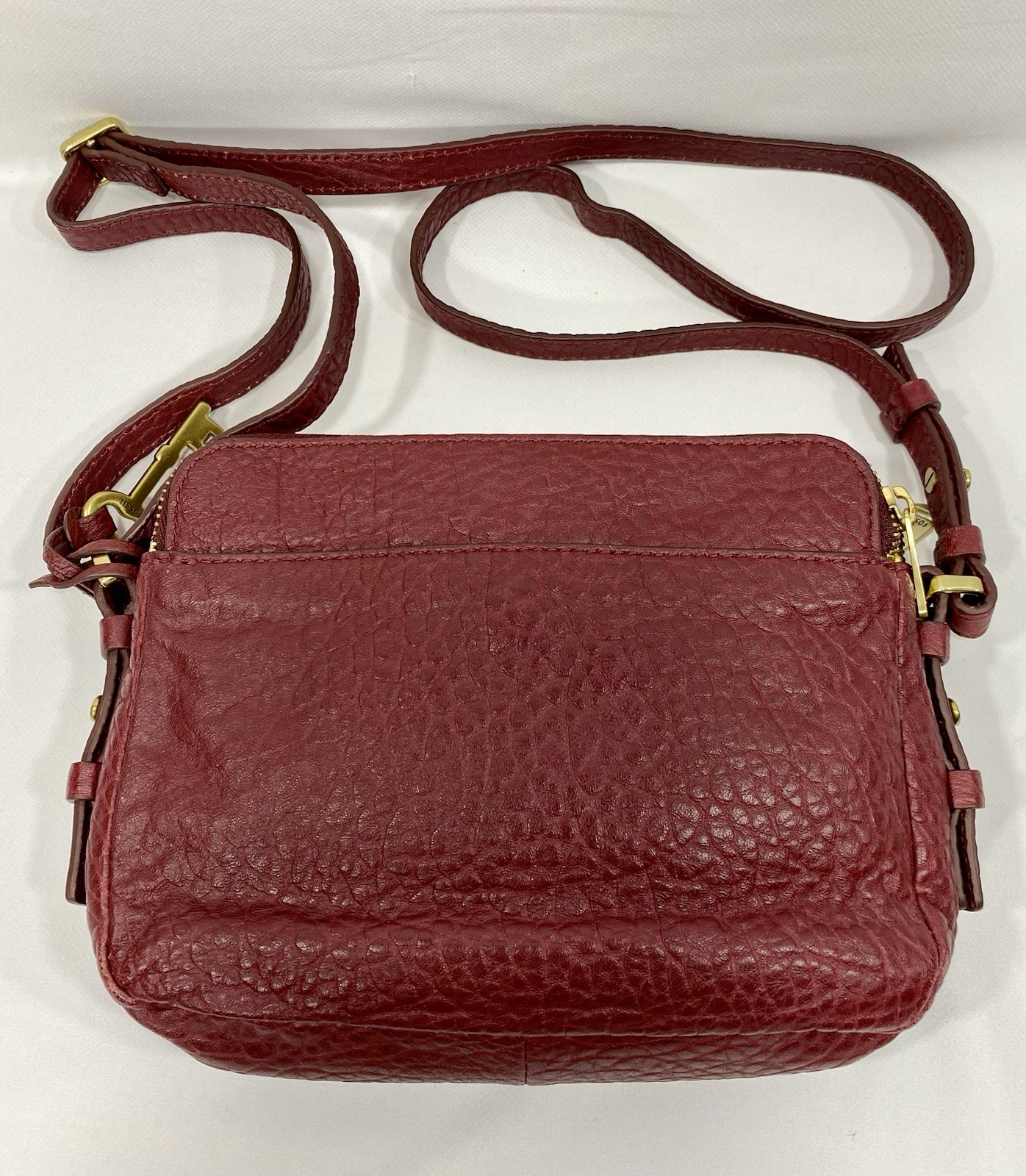 Fossil Piper Toaster Crossbody Burgundy Wine Pebbled Leather Bag Purse Medium
