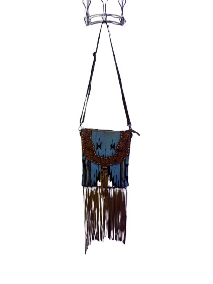 American Darling Fringe Crossbody Western Purse Preloved Teal/Brown