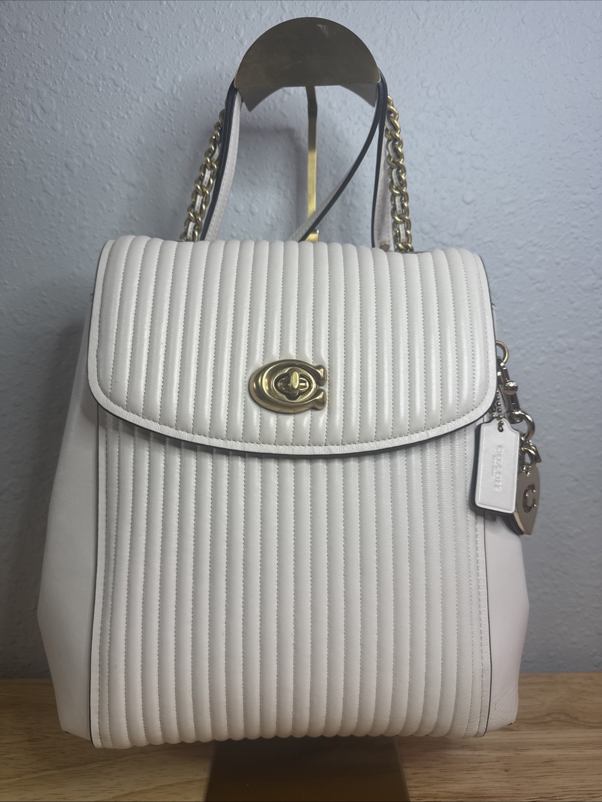 Coach Parker Petite 16 Convertible Backpack in Quilted Leather 40604 Ivory/Brass