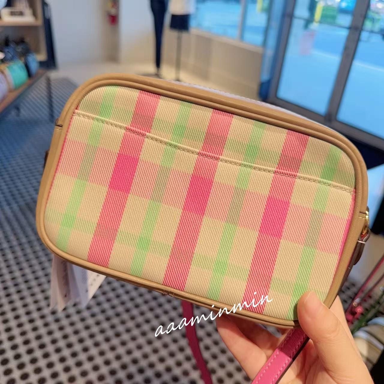 NWT COACH Mini Jamie Camera Bag With Plaid Print CBM37 Gold/Pink