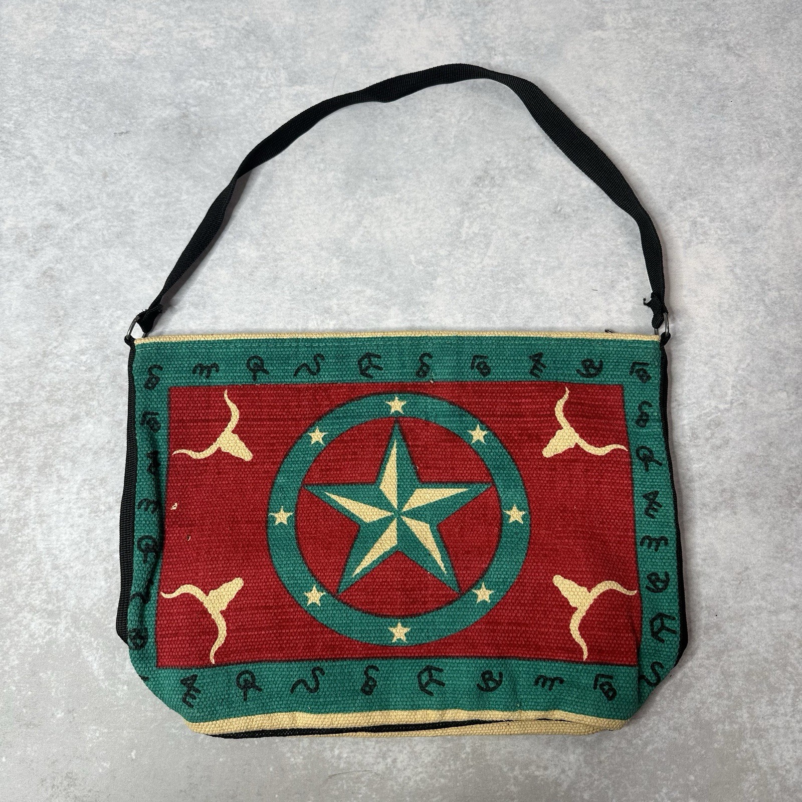 El Paso Saddle Blanket Co Native Southwestern Aztec Canvas Red Tote Shoulder Bag