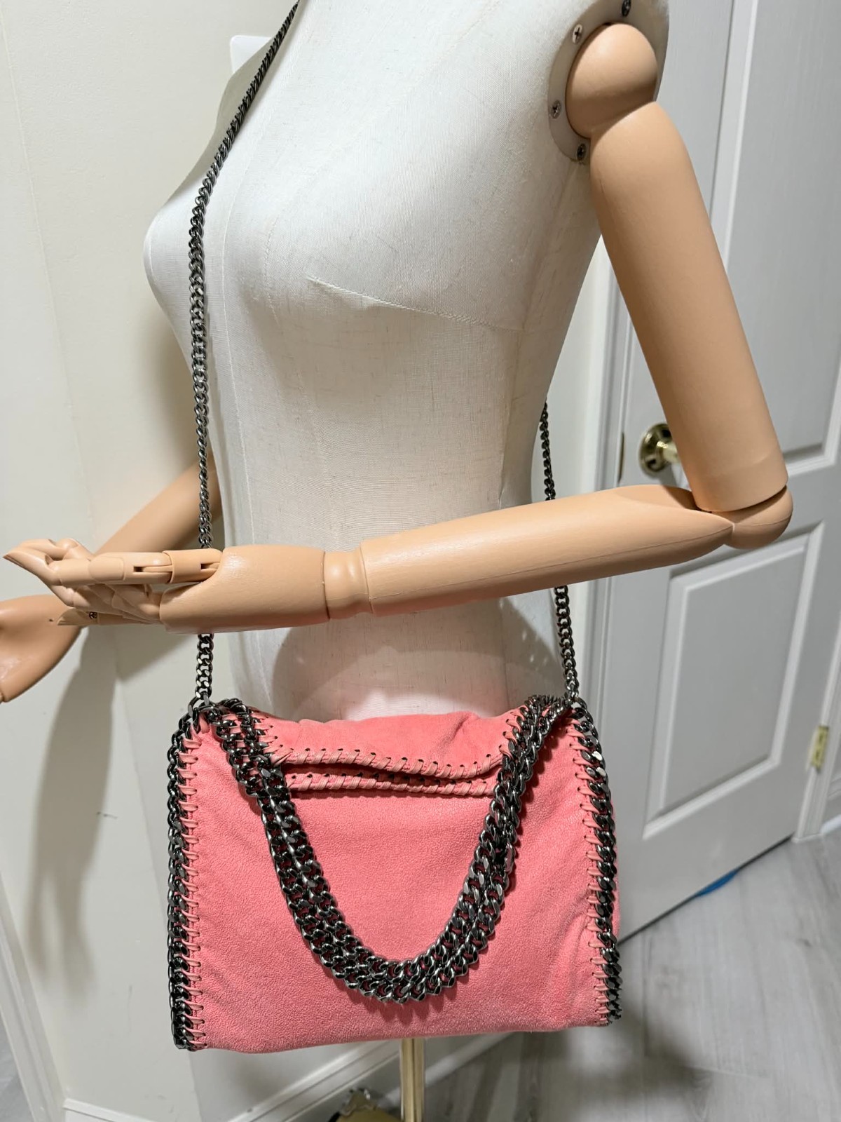 Stella McCartney Falabella Shaggy Deer Foldover Tote Bag Silver Chain Auth