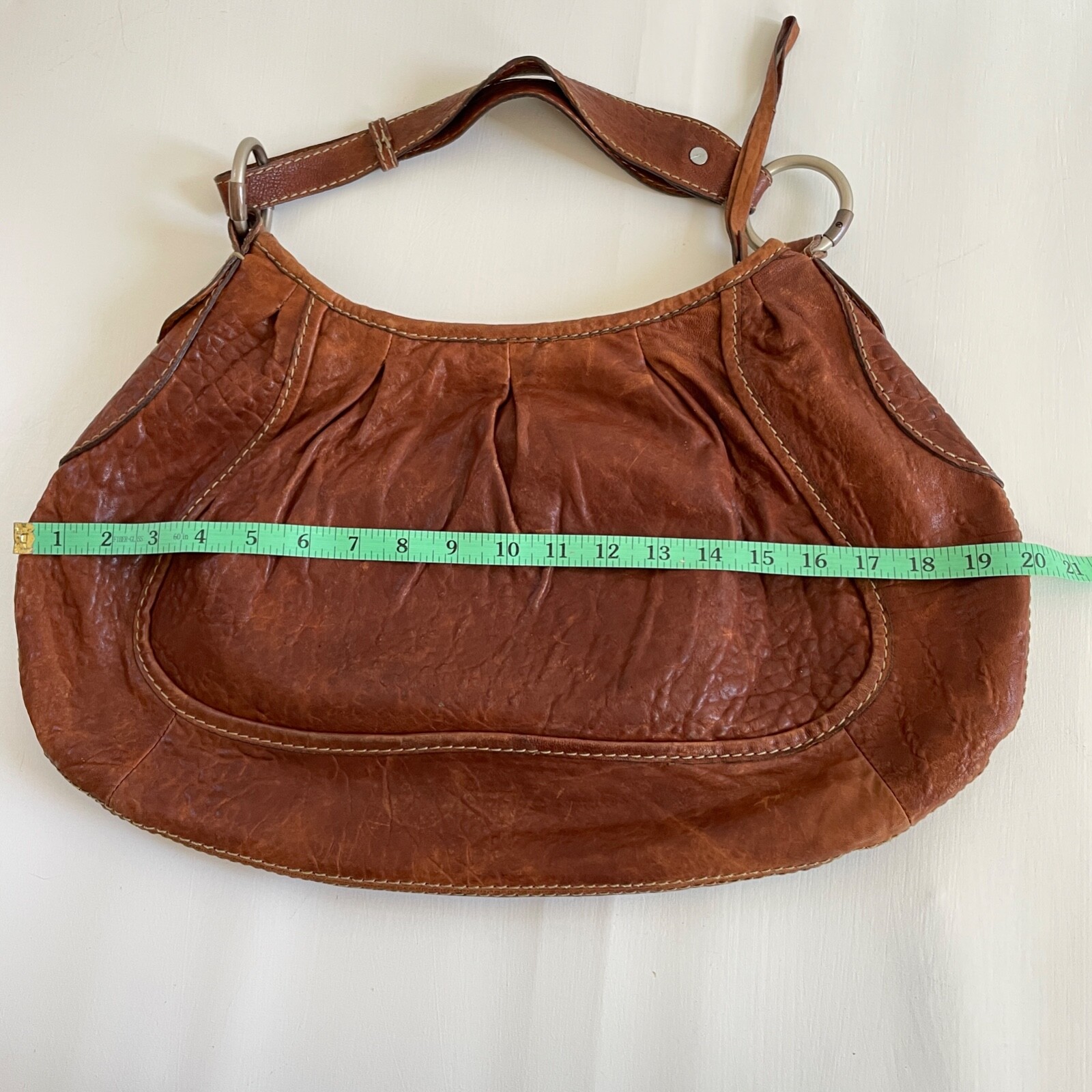 Y2K RUEHL Shoulder Handbag Leather Tote Large Brown Soft Bag Half Moon Hobo Boho