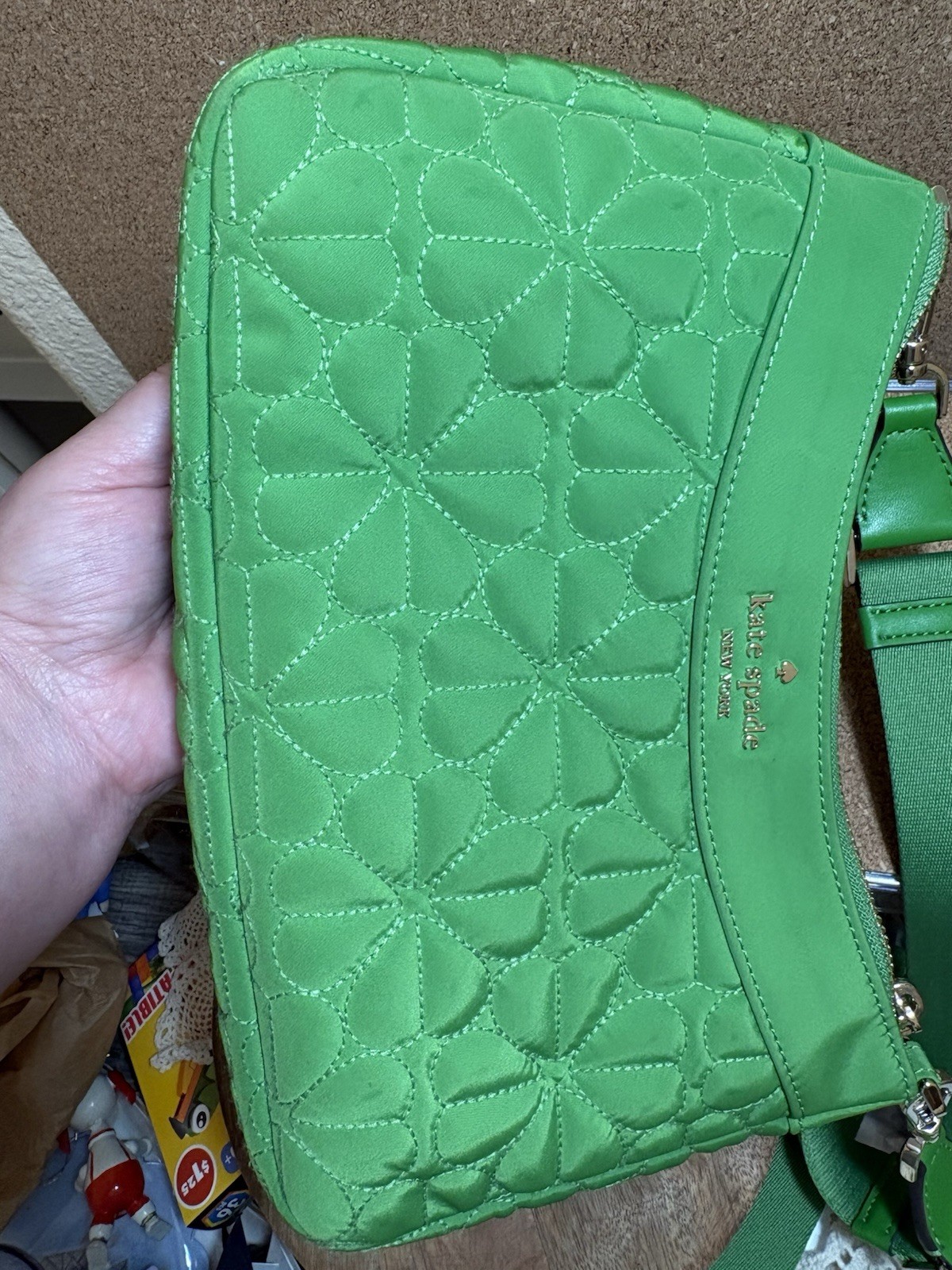 Kate Spade Flower Quilted Fabric Crossbody Handbag Green