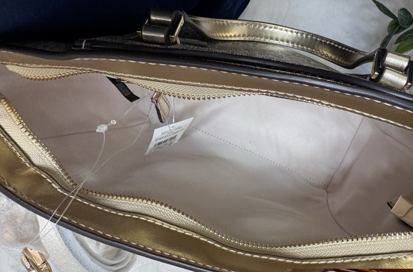 NWT Michael Kors Logo Metallic Gold Taryn Small Convertible Crossbody Tote Bag