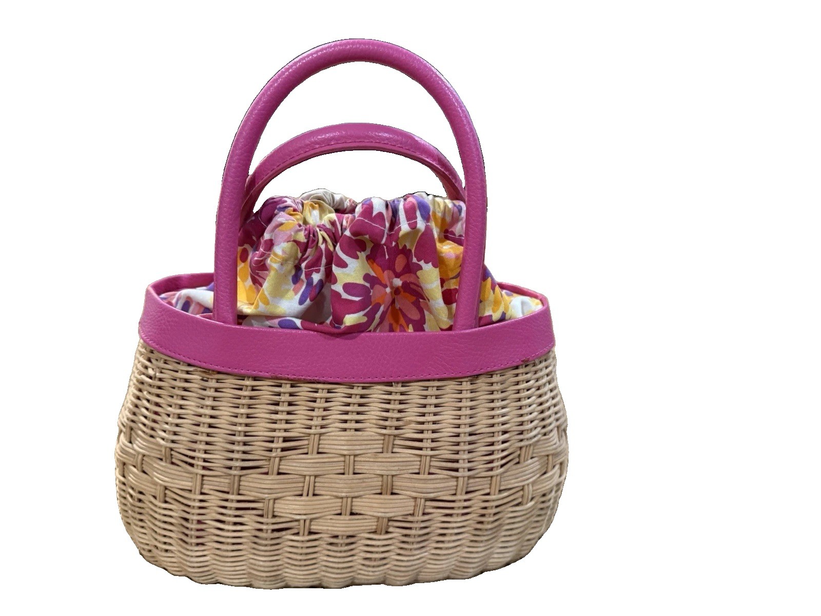 Vintage Bath & Body Works Wicker Basket Purse Spring Summer Tan Pink Floral