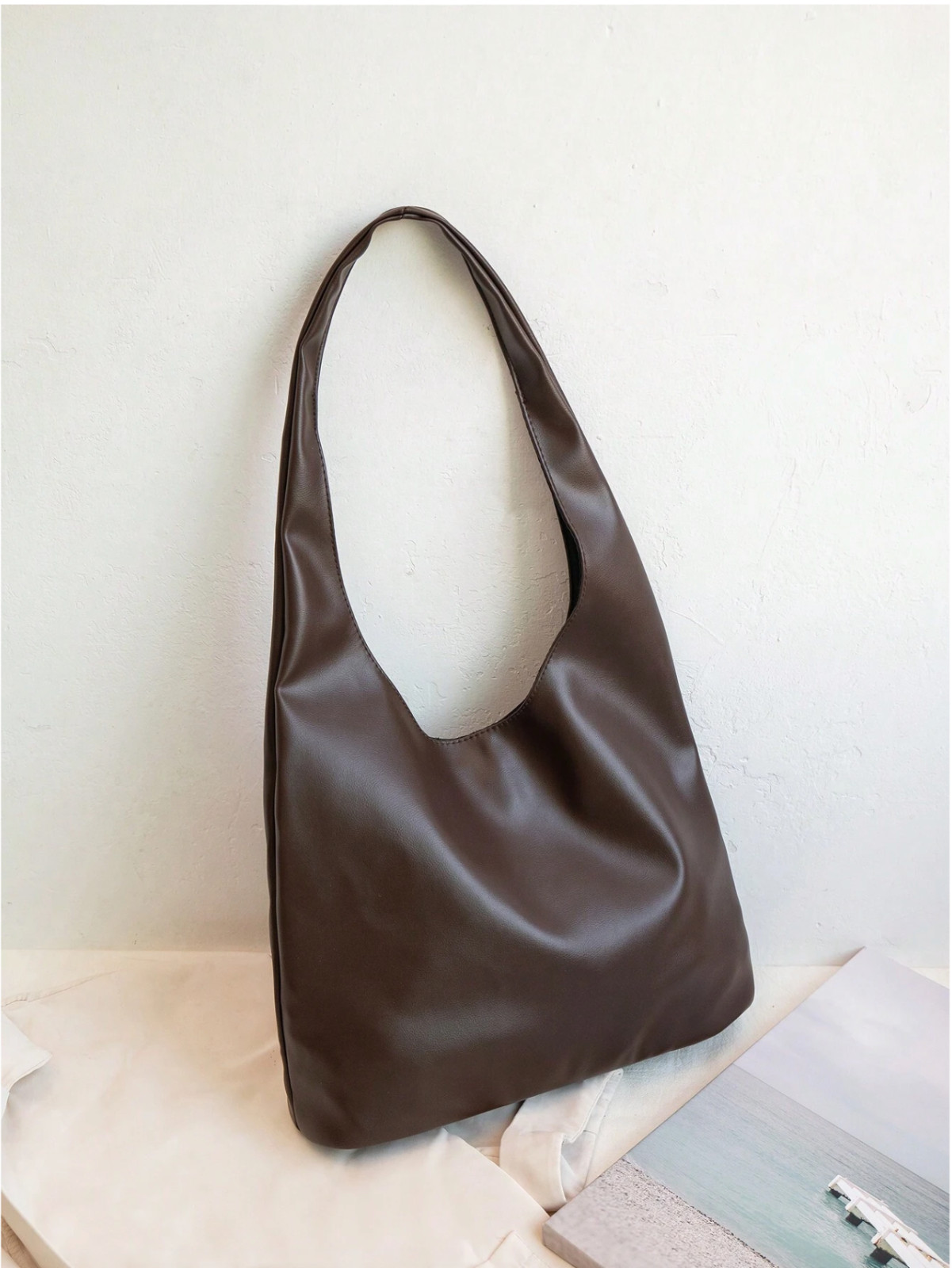 Coffee Brown Trendy Large Capacity Simple Fashion Shoulder Tote Bag Hobo Bag