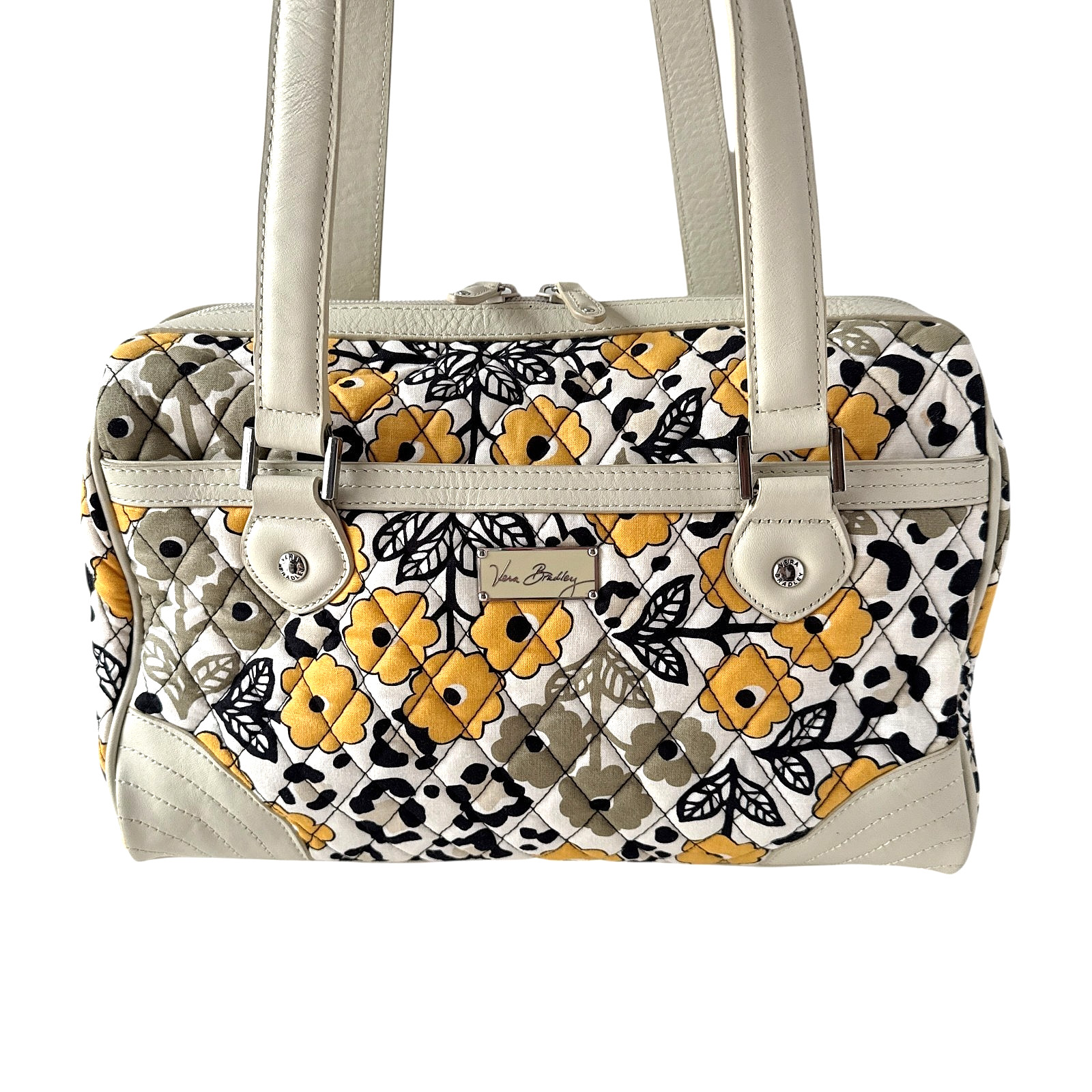 Vera Bradley Dogwood Handbag Purse Yellow Floral Double Handle Pockets – Large