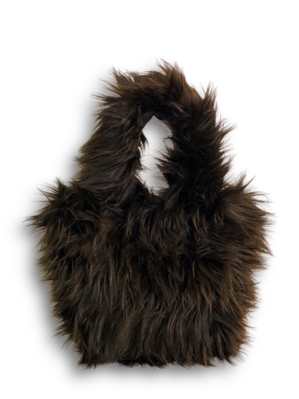 Handmade Dark Brown Faux Fur Square Rectangle Top Handheld Mini Bag Purse Clutch